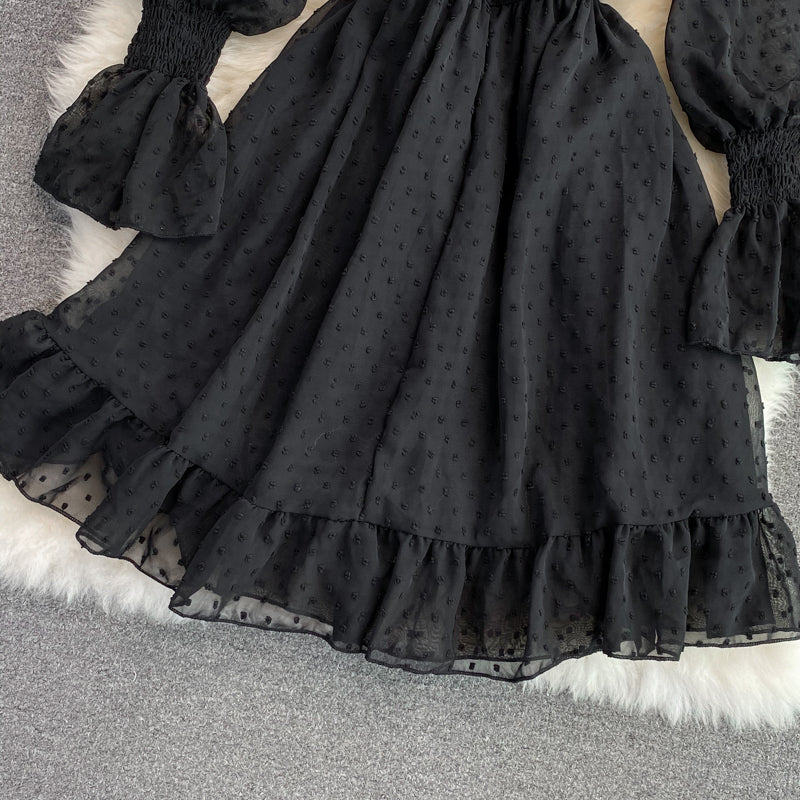Cute A Line Long Sleeve Dress Black Dress RF0181
