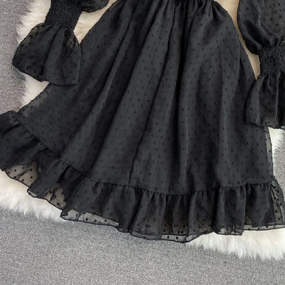 Cute A Line Long Sleeve Dress Black Dress RF0181