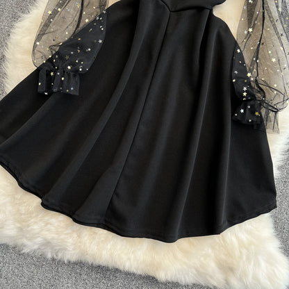 Black V Neck Short Dress A Line Fashion Dress RF0180