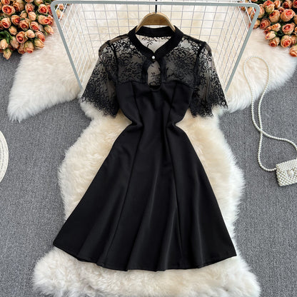 Black Lace Short Dress Black Fashion Dress RF0178