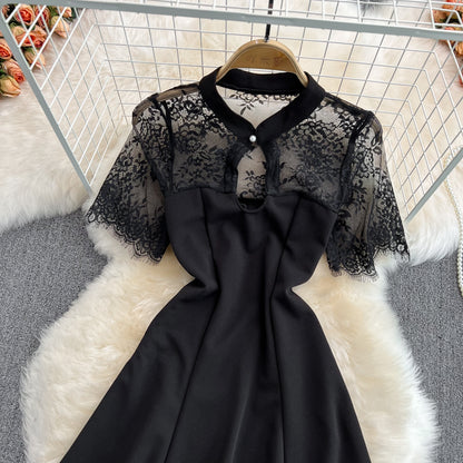 Black Lace Short Dress Black Fashion Dress RF0178