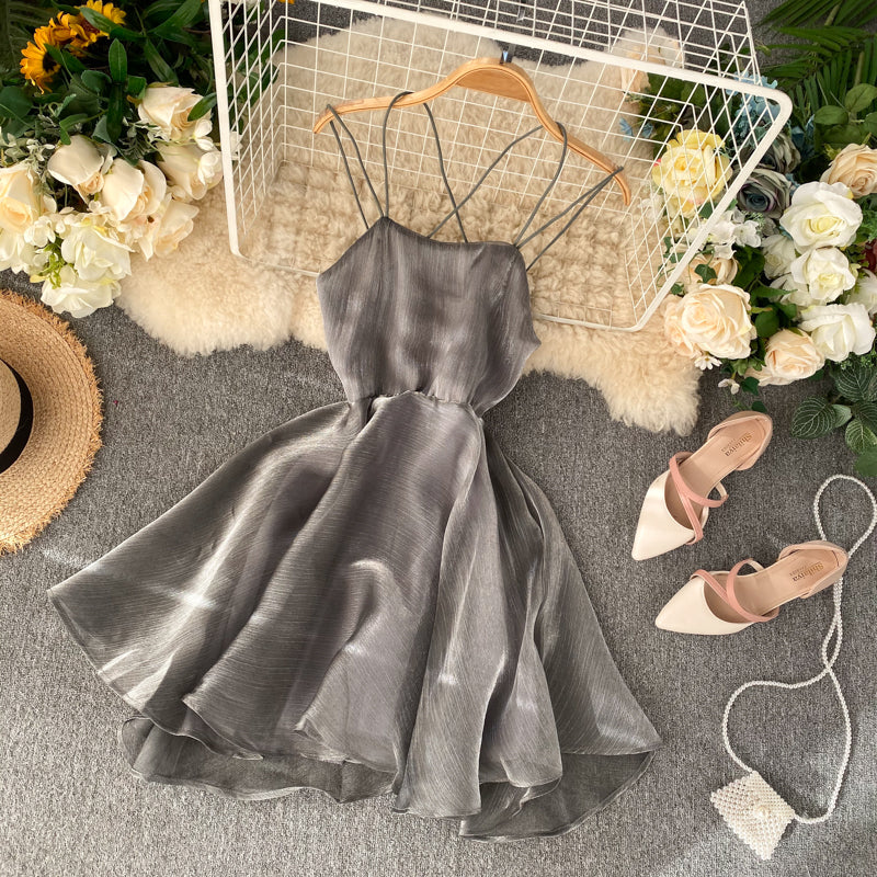 Gray Tulle Short Dress A Line Backless Dress RF0174