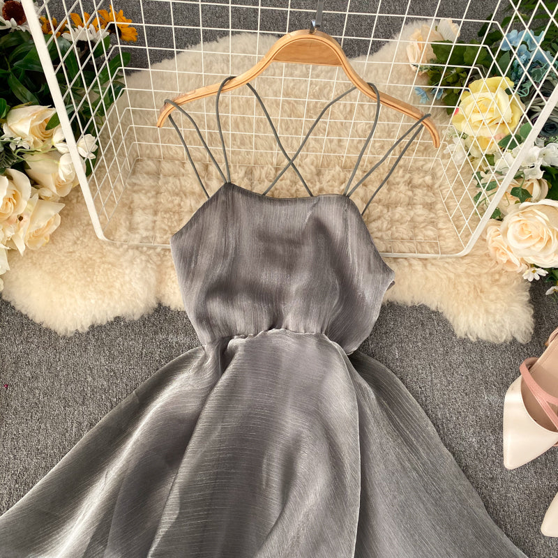 Gray Tulle Short Dress A Line Backless Dress RF0174