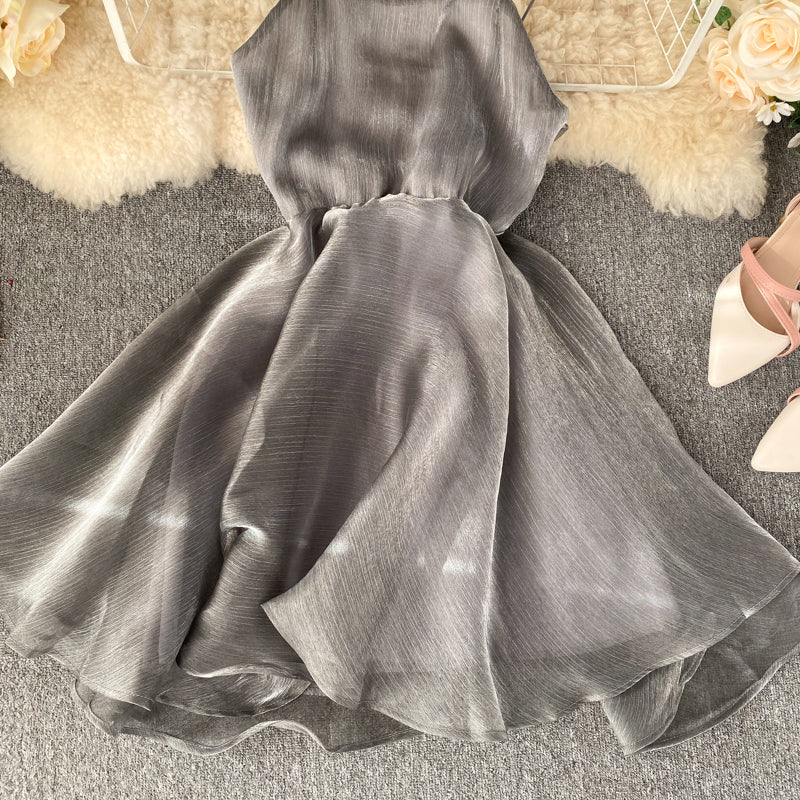 Gray Tulle Short Dress A Line Backless Dress RF0174