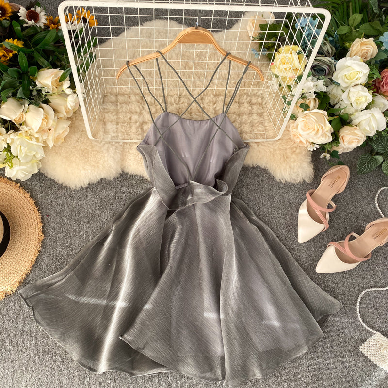Gray Tulle Short Dress A Line Backless Dress RF0174