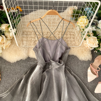 Gray Tulle Short Dress A Line Backless Dress RF0174
