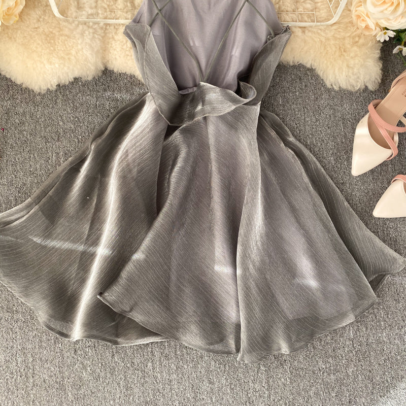Gray Tulle Short Dress A Line Backless Dress RF0174
