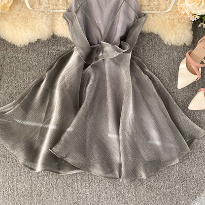 Gray Tulle Short Dress A Line Backless Dress RF0174