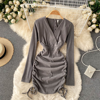 Sexy V-neck Drawstring Dress Fashion Dress RF0173