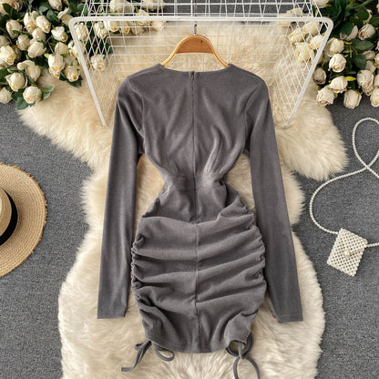 Sexy V-neck Drawstring Dress Fashion Dress RF0173