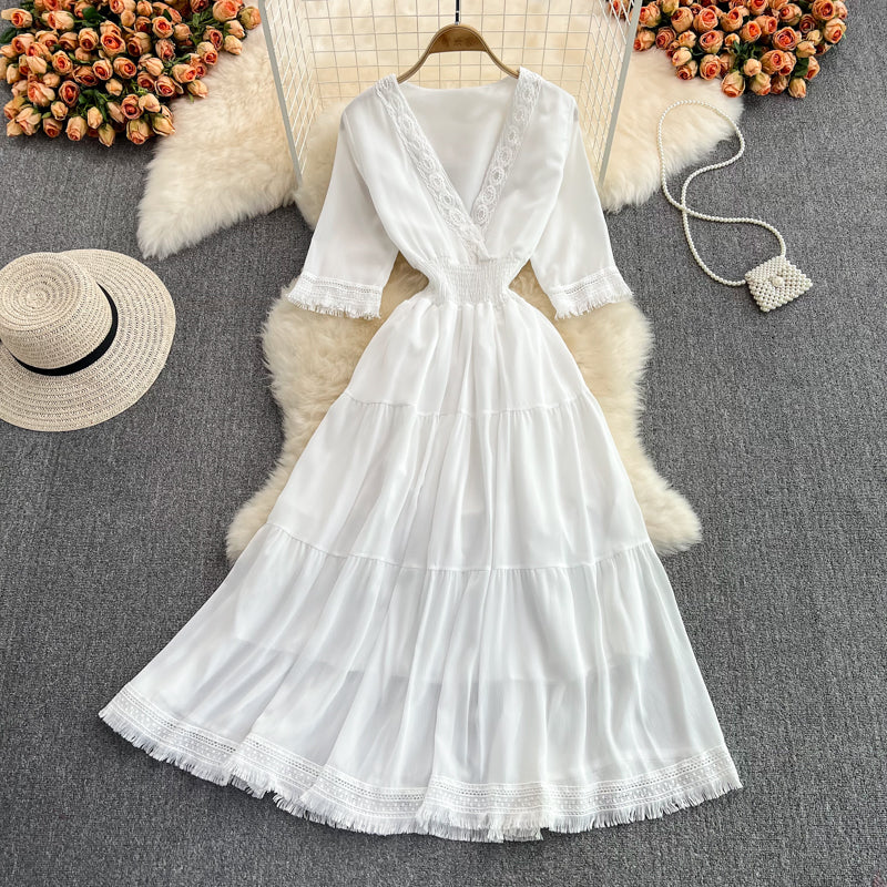 Cute V-neck Fringed Dress A Line Fashion Dress RF0172