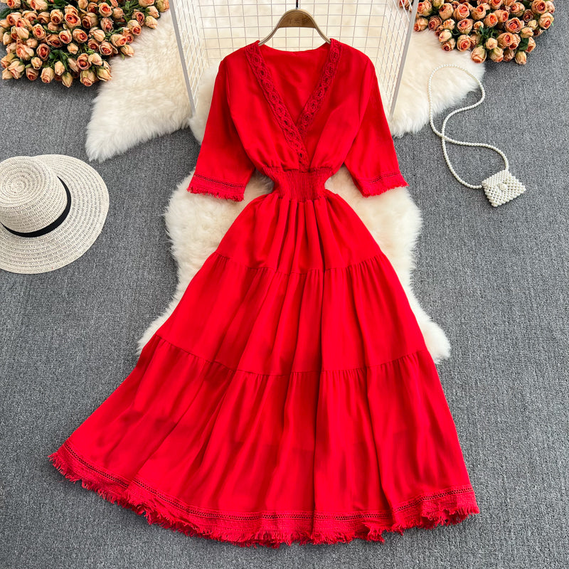 Cute V-neck Fringed Dress A Line Fashion Dress RF0172