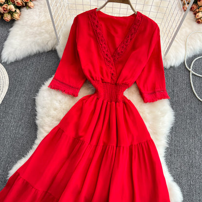 Cute V-neck Fringed Dress A Line Fashion Dress RF0172