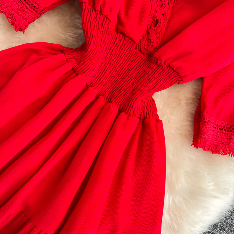 Cute V-neck Fringed Dress A Line Fashion Dress RF0172