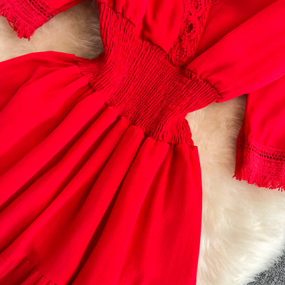 Cute V-neck Fringed Dress A Line Fashion Dress RF0172