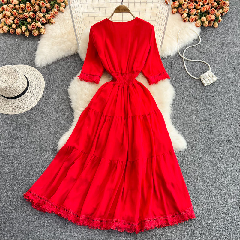 Cute V-neck Fringed Dress A Line Fashion Dress RF0172