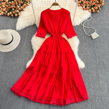 Cute V-neck Fringed Dress A Line Fashion Dress RF0172