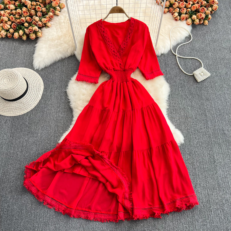 Cute V-neck Fringed Dress A Line Fashion Dress RF0172