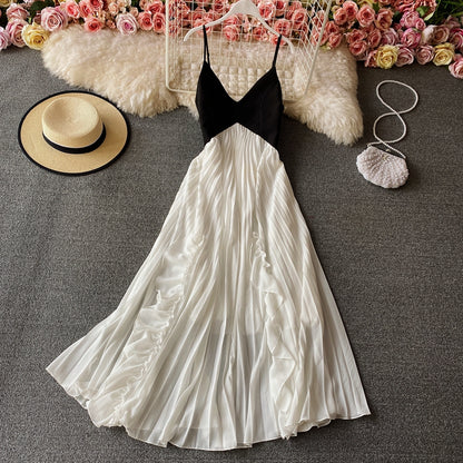Cute V Neck A Line Dress Black And White Fashion Dress RF0169