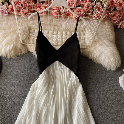 Cute V Neck A Line Dress Black And White Fashion Dress RF0169