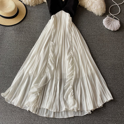 Cute V Neck A Line Dress Black And White Fashion Dress RF0169