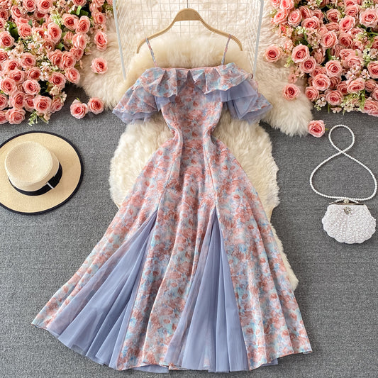 Cute Floral A Line Off Shoulder Dress Fashion Dress RF0167