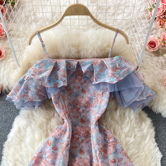 Cute Floral A Line Off Shoulder Dress Fashion Dress RF0167