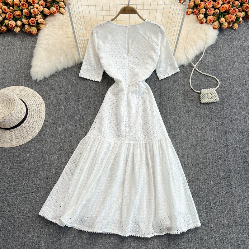 Sweet Lace Short A Line Dress White Fashion Dress RF0162