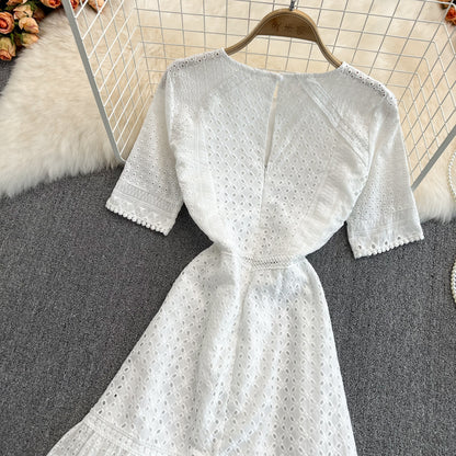 Sweet Lace Short A Line Dress White Fashion Dress RF0162