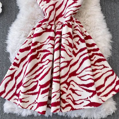 Cute V-neckline Zebra Print Short Dress RF0158