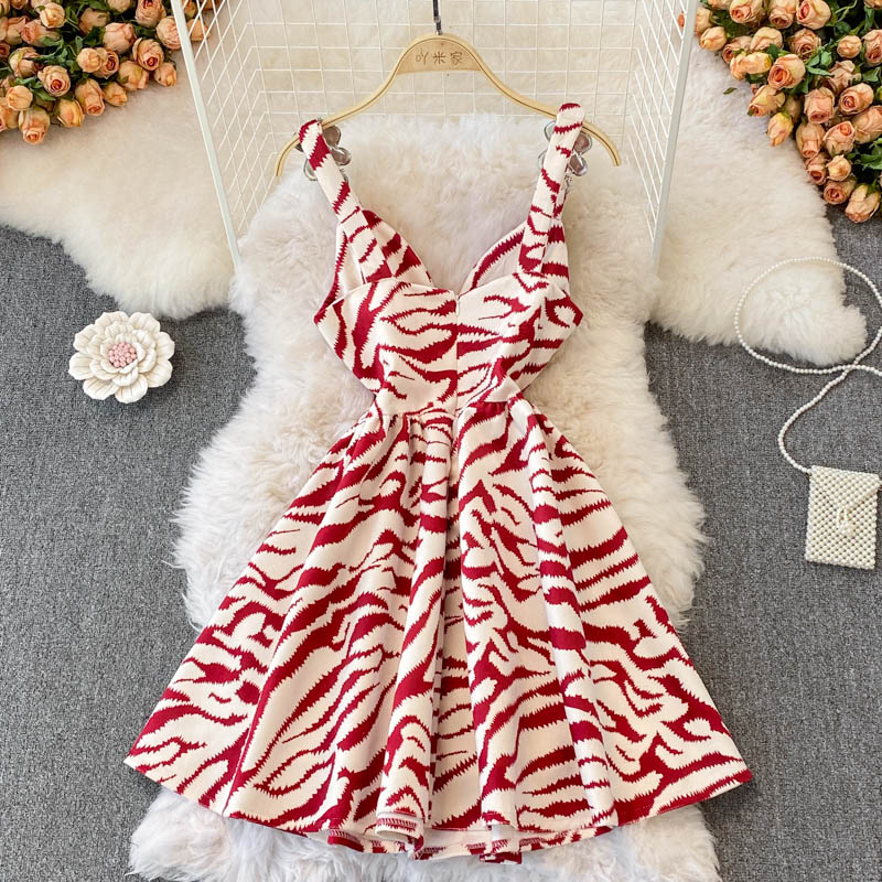 Cute V-neckline Zebra Print Short Dress RF0158
