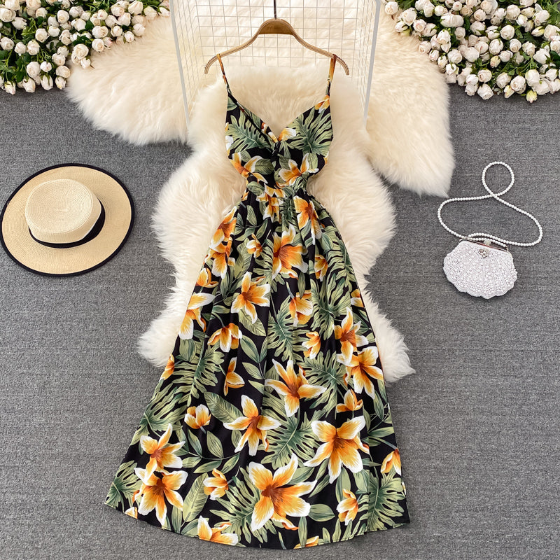 Cute V Neck Floral Dress With Bow Fashion Dress RF0155