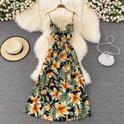 Cute V Neck Floral Dress With Bow Fashion Dress RF0155