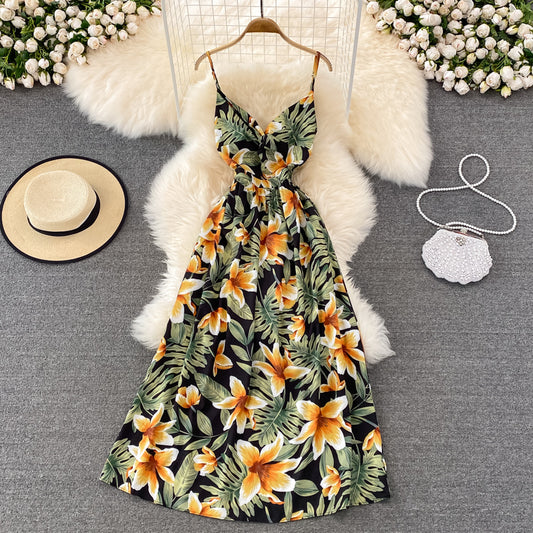 Cute V Neck Floral Dress With Bow Fashion Dress RF0155