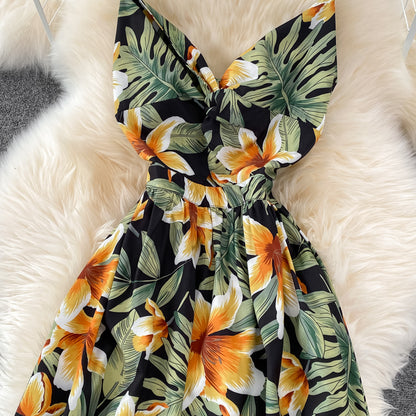 Cute V Neck Floral Dress With Bow Fashion Dress RF0155