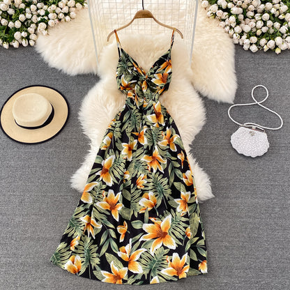 Cute V Neck Floral Dress With Bow Fashion Dress RF0155