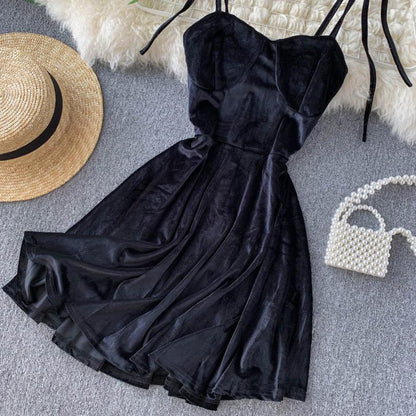 Cute Velvet Short A Line Dress Fashion Dress RF0154