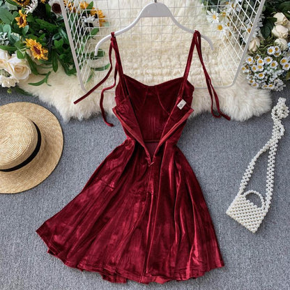 Cute Velvet Short A Line Dress Fashion Dress RF0154