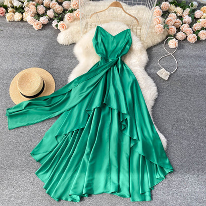 Cute A Line Irregular Dress Green Fashion Dress RF0153