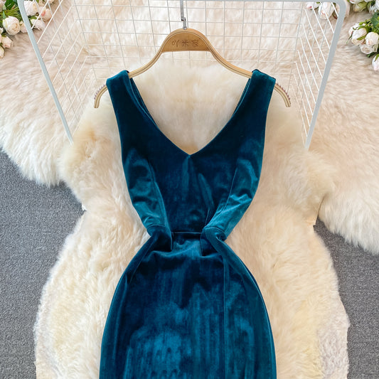 Sexy V Neck Velvet Long Dress Fashion Dress RF0151