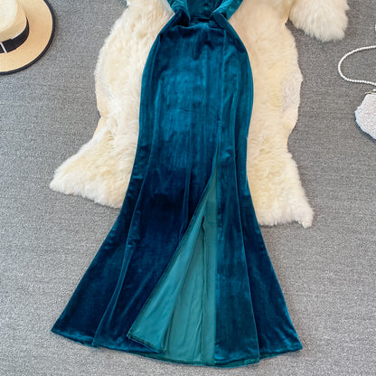 Sexy V Neck Velvet Long Dress Fashion Dress RF0151