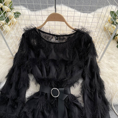 Cute A Line Tassel Long Sleeve Dress Fashion Dress RF0150
