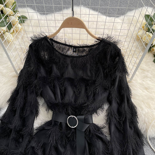 Cute A Line Tassel Long Sleeve Dress Fashion Dress RF0150