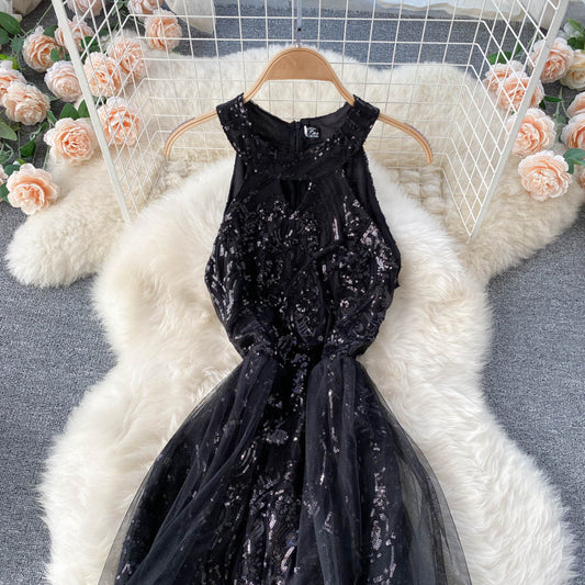 Halter Neck Sequin Dress With Mesh Net RF0148