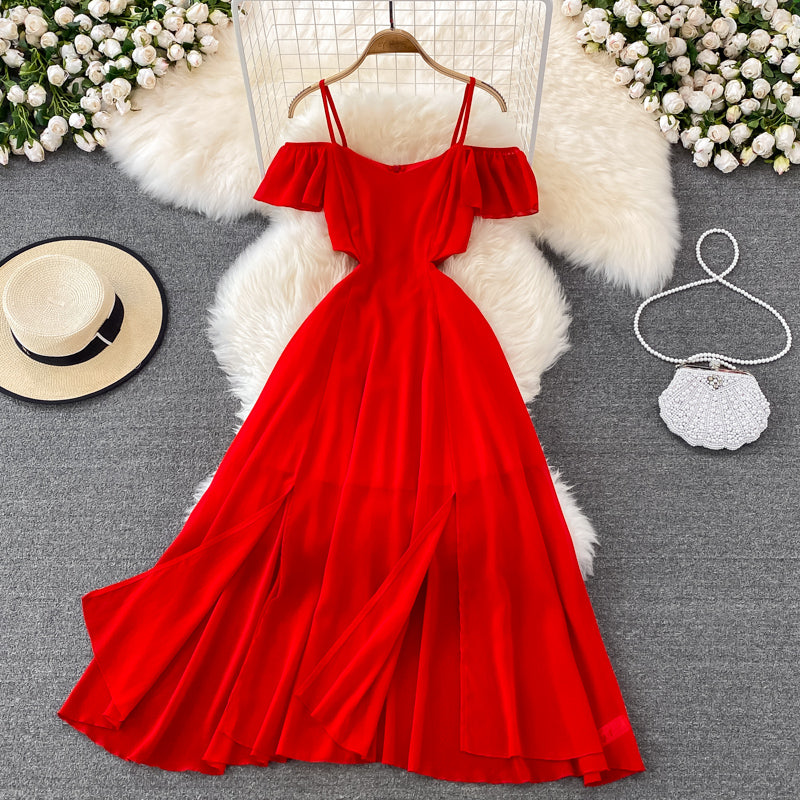 Red Chiffon A Line Short Dress Fashion Dress RF0146