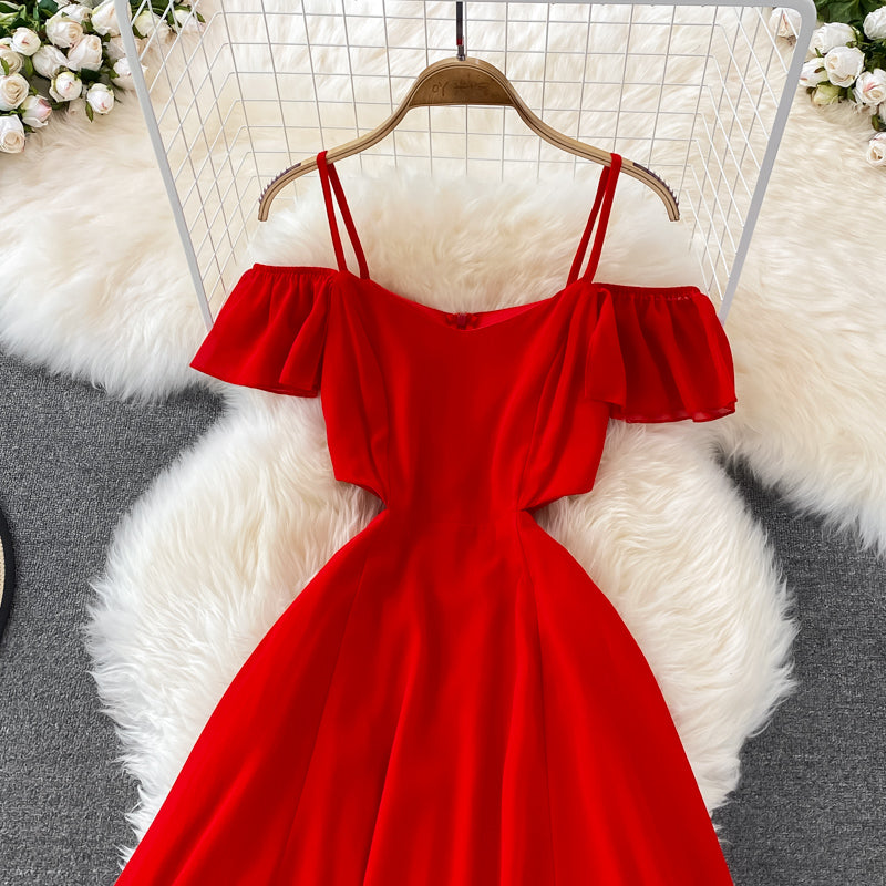 Red Chiffon A Line Short Dress Fashion Dress RF0146