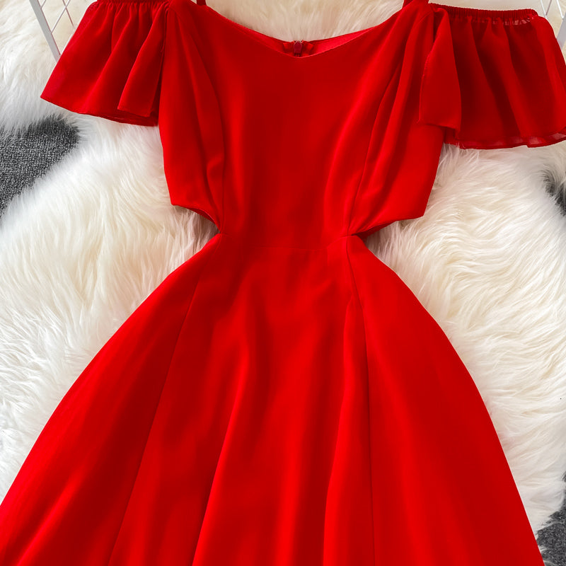 Red Chiffon A Line Short Dress Fashion Dress RF0146
