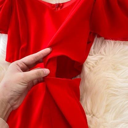 Red Chiffon A Line Short Dress Fashion Dress RF0146
