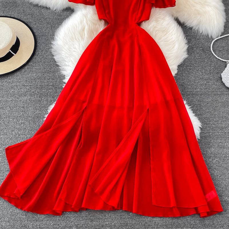 Red Chiffon A Line Short Dress Fashion Dress RF0146