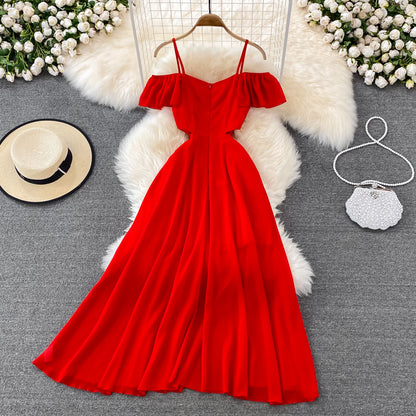 Red Chiffon A Line Short Dress Fashion Dress RF0146